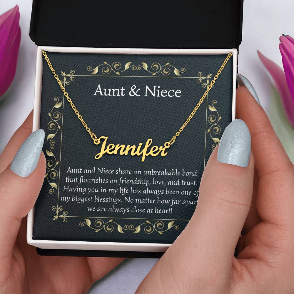 Christmas Gifts for Aunt and Niece Necklace Aunt Gifts from Niece Jewelry Gifts for Auntie Birthday Gifts, Name Necklace Card