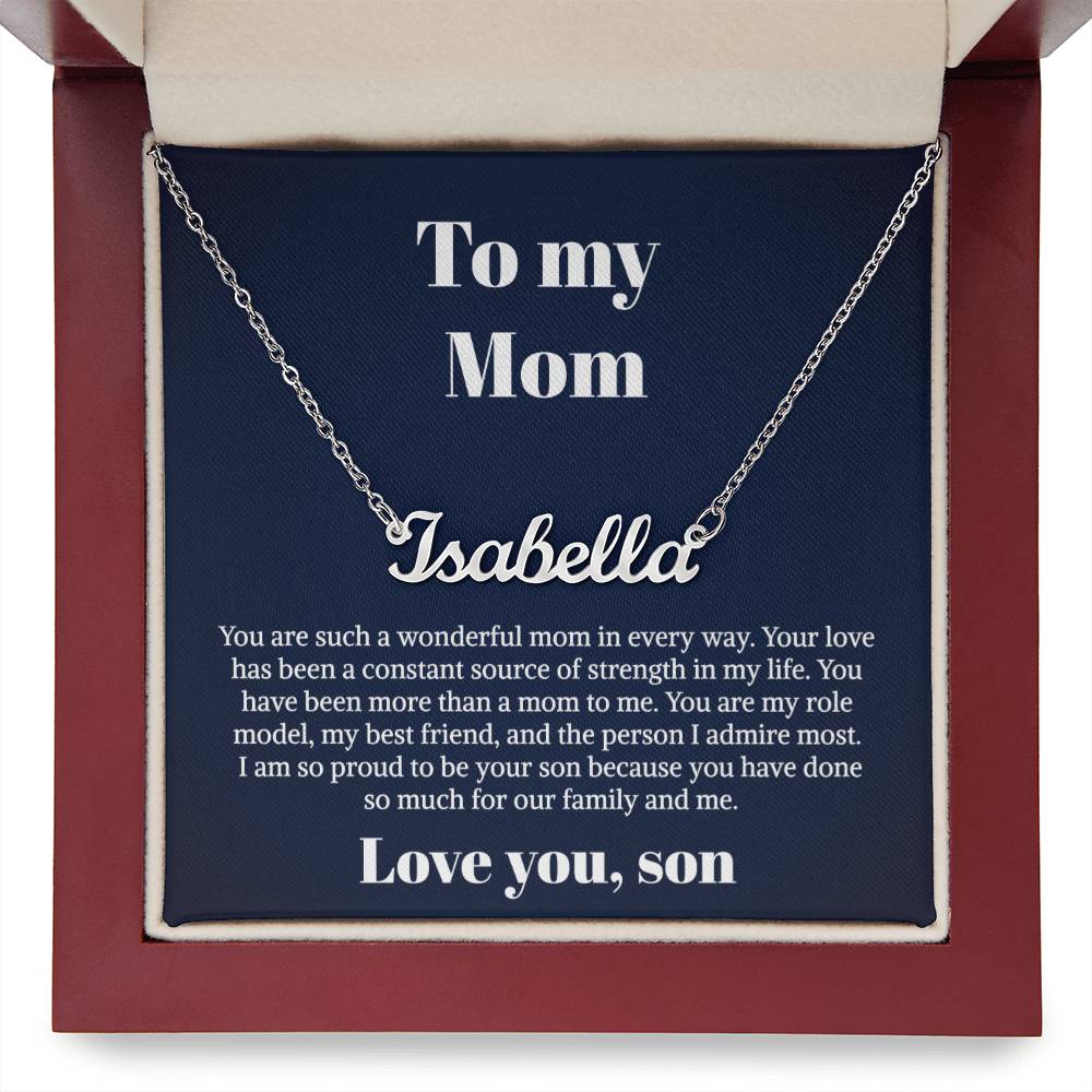 To My Mom Necklace From Son Personalized Name Necklace For Mom, To My Boyfriend Mom, My Girlfriend Mom On Mother's Day, Birthday With Message Card Box