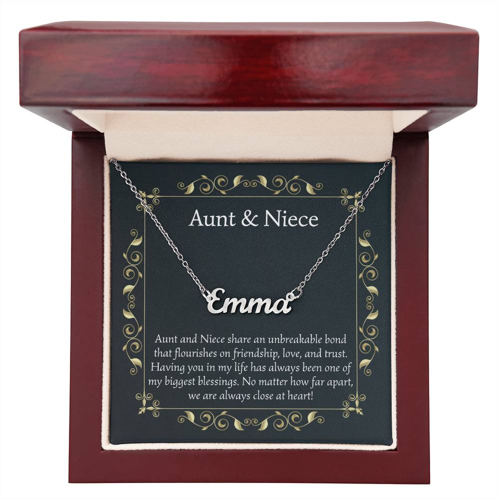 Christmas Gifts for Aunt and Niece Necklace Aunt Gifts from Niece Jewelry Gifts for Auntie Birthday Gifts, Name Necklace Card