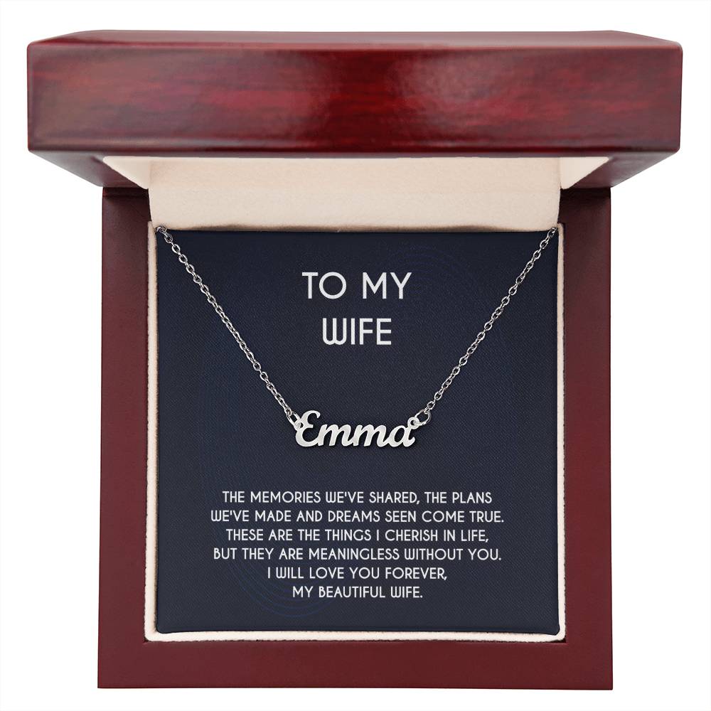 To My Beautiful Wife Necklace, Necklace From Husband Personalized Name Jewelry, Message Card and Box Necklaces for Women, Wife's Necklace for Anniversary