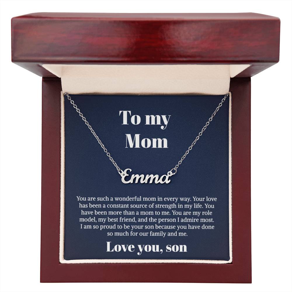 To My Mom Necklace From Son Personalized Name Necklace For Mom, To My Boyfriend Mom, My Girlfriend Mom On Mother's Day, Birthday With Message Card Box
