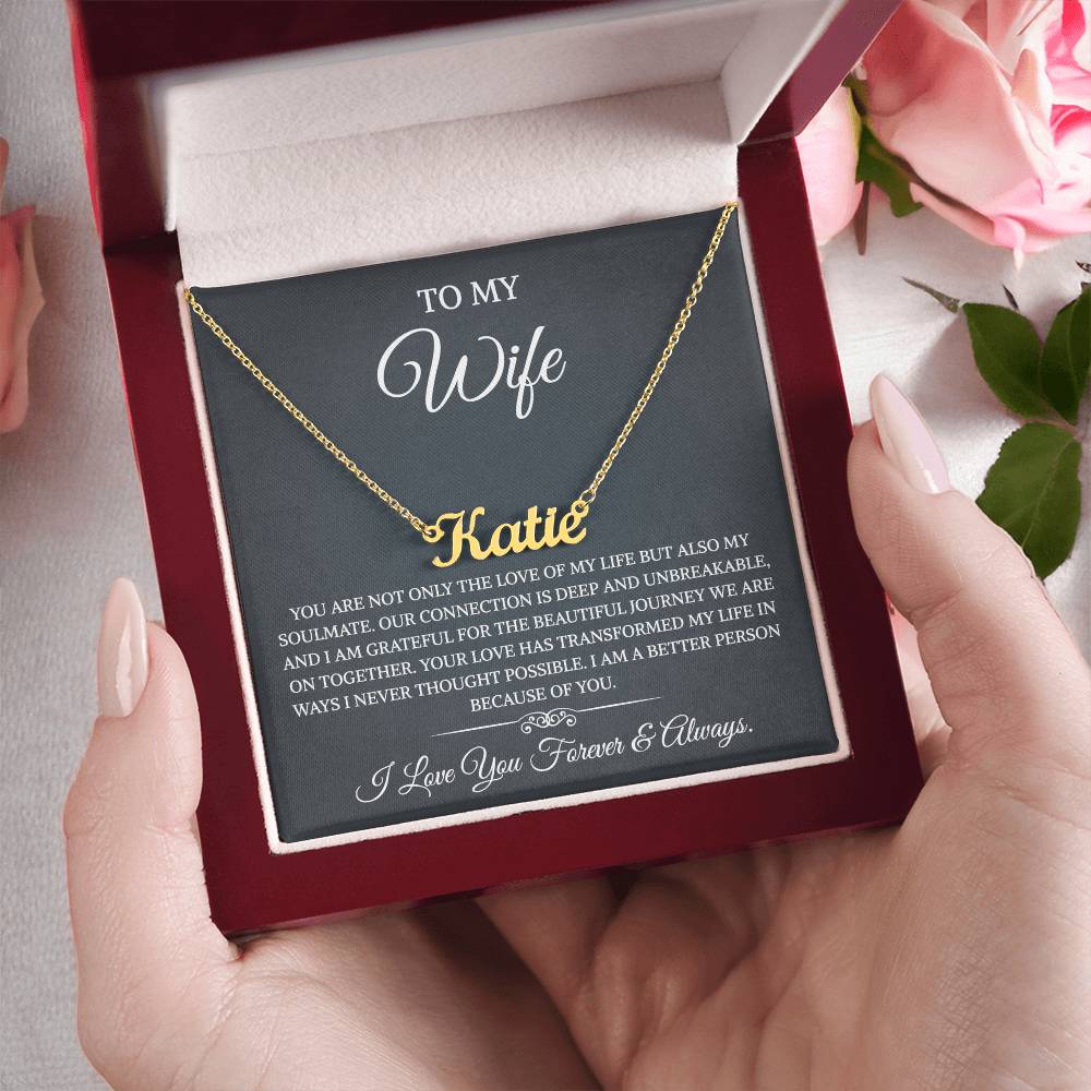To My Wife Necklace from Husband with Message Card Romantic Gifts for Wife  Name Necklace for Women, Wife Jewelry Rose Gold, Wife Birthday Anniversary Valentines Mothers Day Gifts