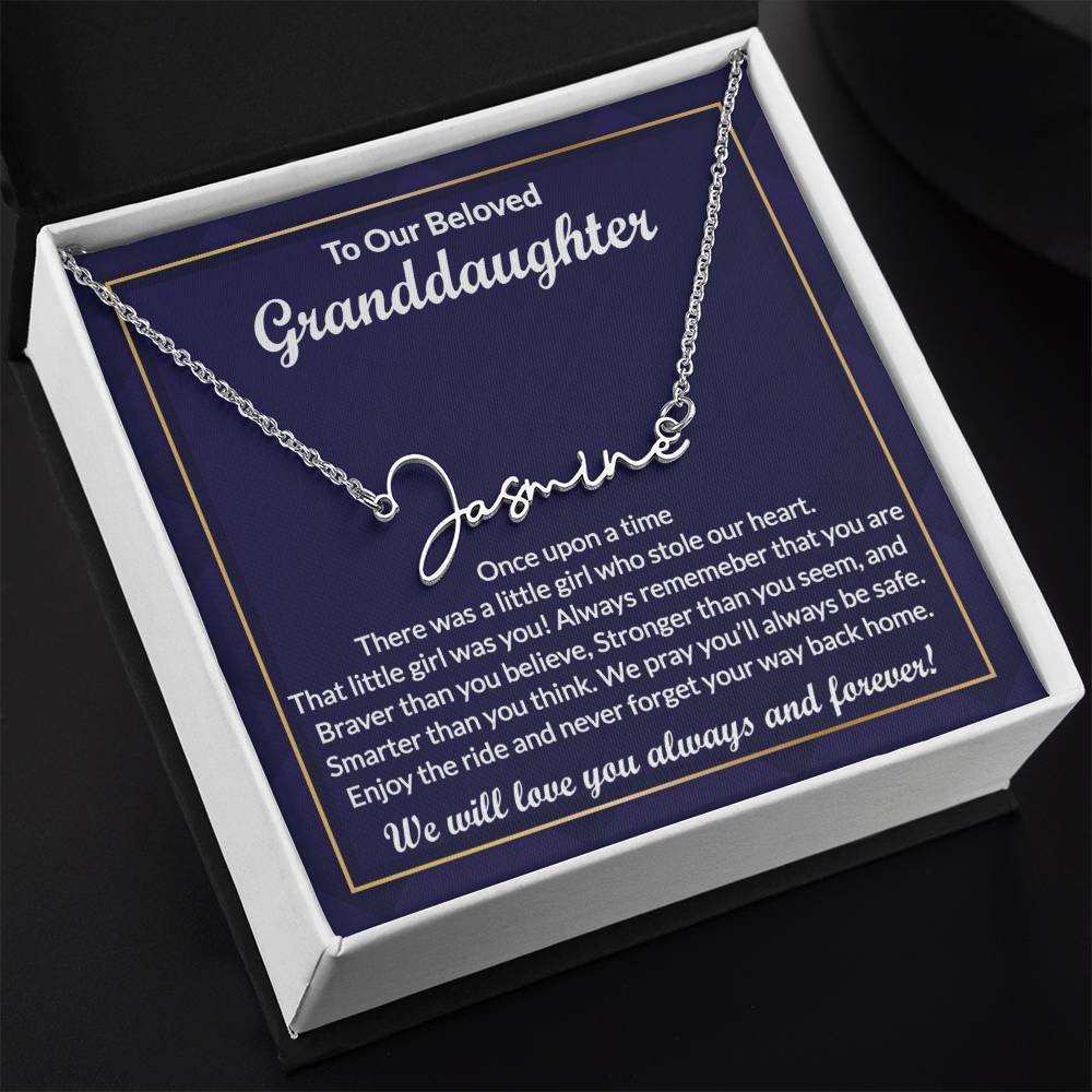 Custom Granddaughter Necklace Gifts from Grandma - Personalized Name Jewelry with Message Card and Gift Box for Graduation or Birthday