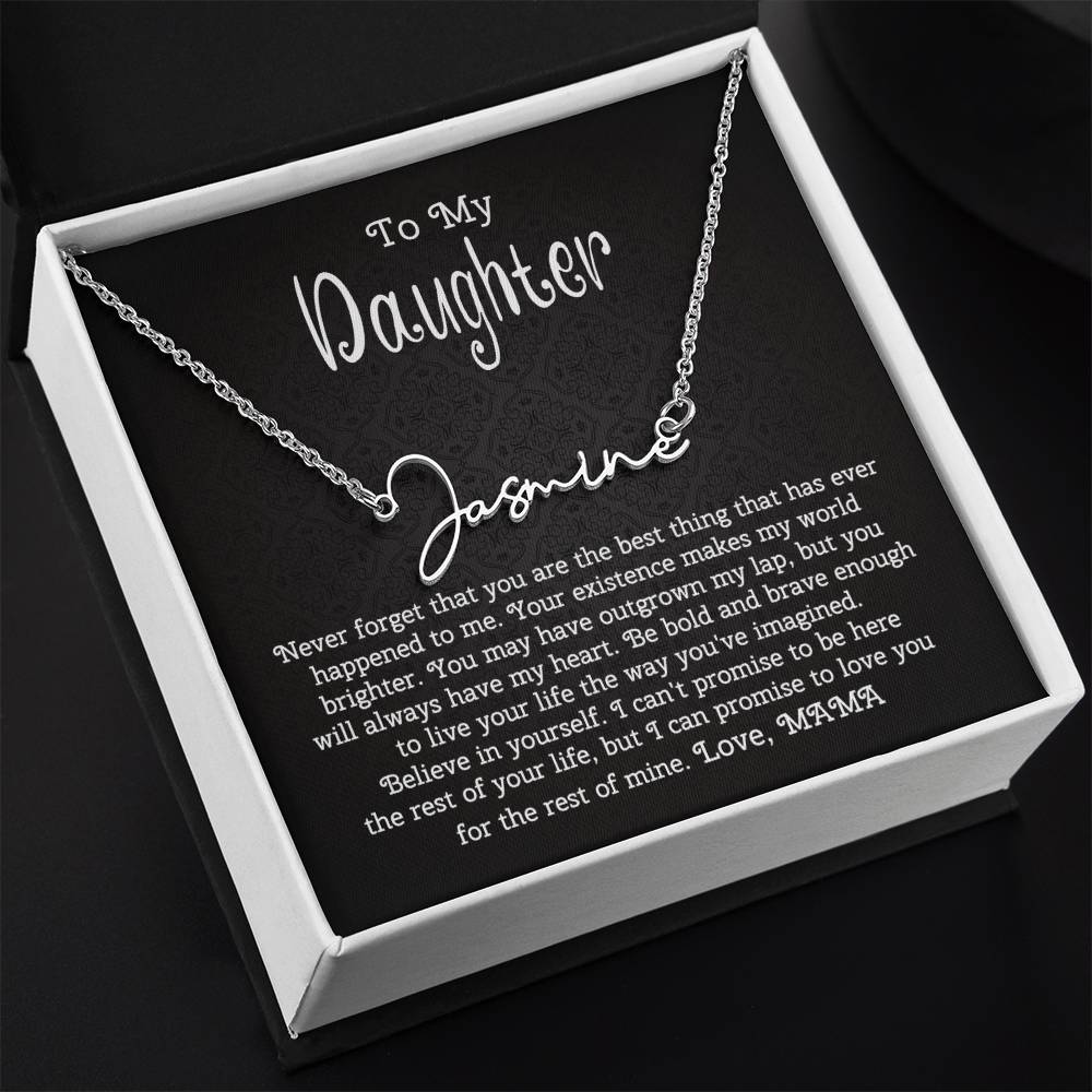 To My Daughter Signature Style Name Necklace from Mom | Christmas Message Card Name Necklace