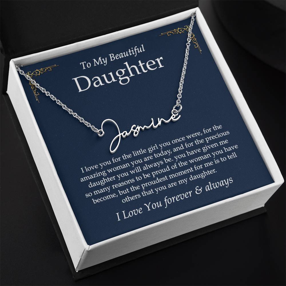 Daughter Necklace Gift for Daughter from Mom Dad, Birthday Gift to Daughter Gift for Girls from Father Mother, Signature Style Name Necklace