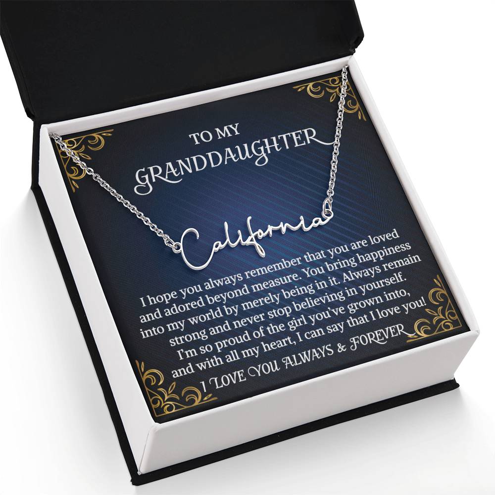 Granddaughter Necklace Gift From Grandma Grandmother Grandpa Grandfather To My Granddaughter Graduation Birthday Signature Style Name Necklace