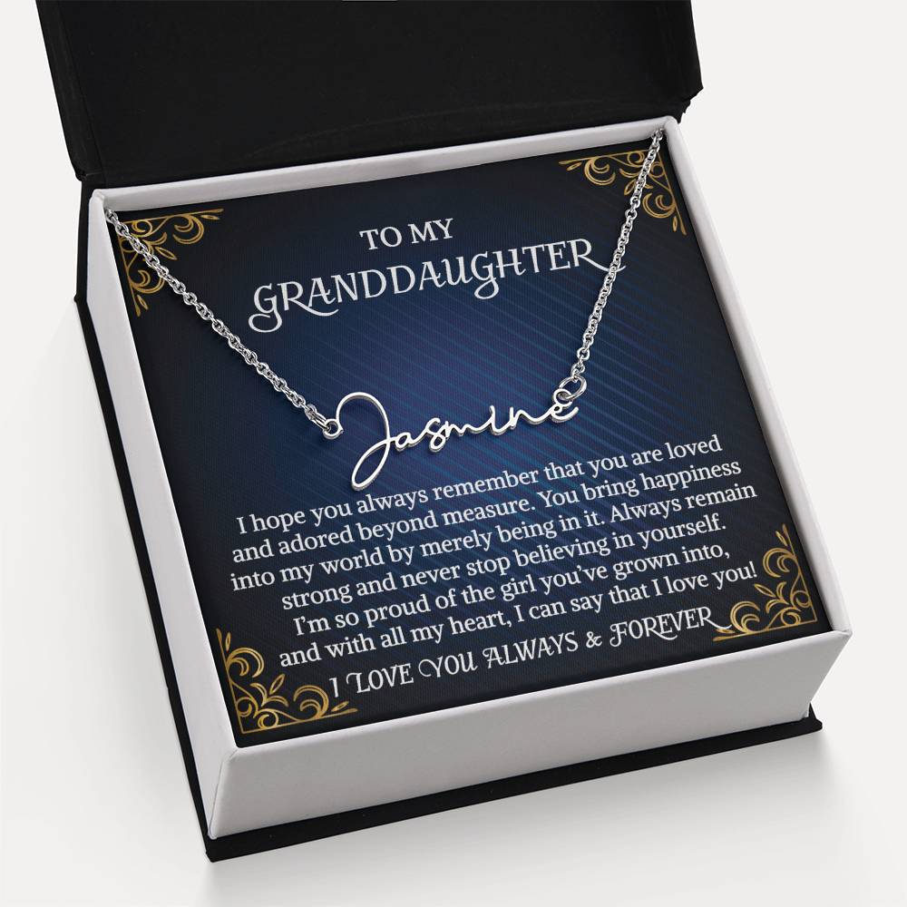 Granddaughter Necklace Gift From Grandma Grandmother Grandpa Grandfather To My Granddaughter Graduation Birthday Signature Style Name Necklace