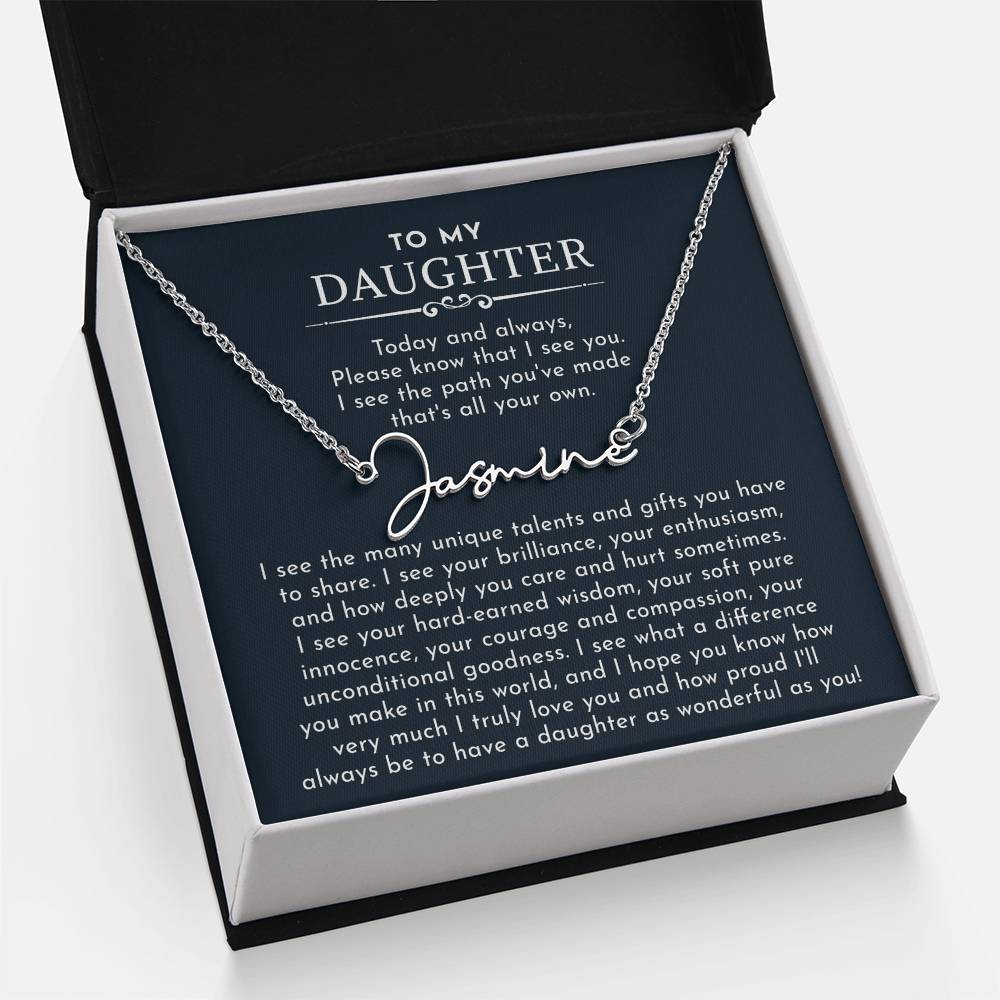 to my daughter signature name necklace
