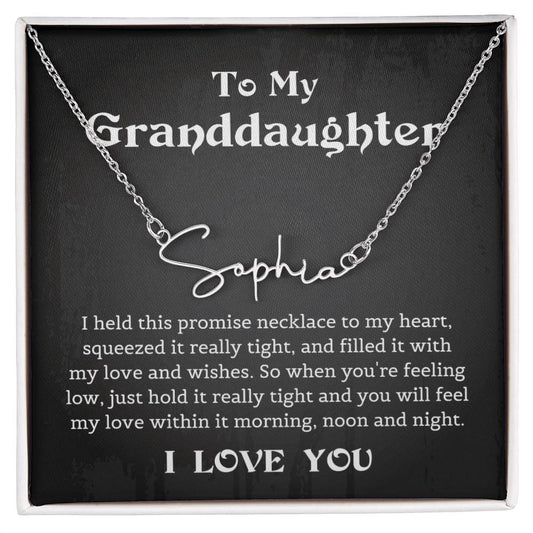 Granddaughter Birthday Gift, Signature Style Name Necklace from Grandmother with Thoughtful Message Card, Grandmother & Granddaughter Necklace Gift