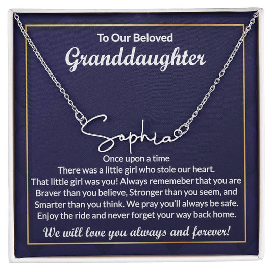 Custom Granddaughter Necklace Gifts from Grandma - Personalized Name Jewelry with Message Card and Gift Box for Graduation or Birthday