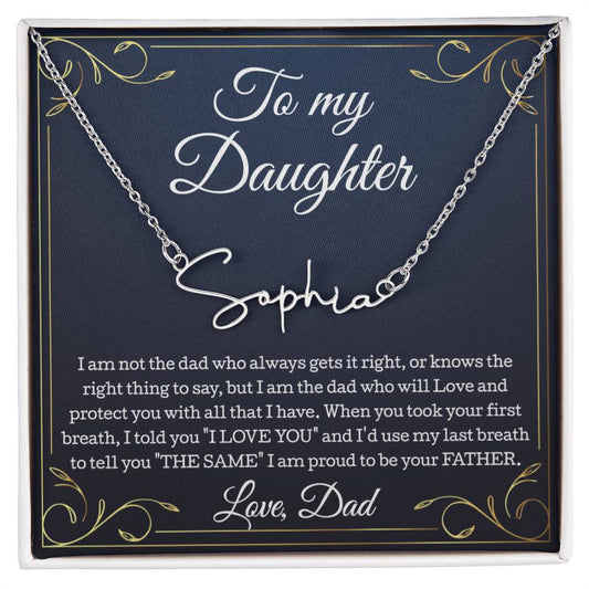 To My Daughter Necklace From Dad, Father Daughter Signature Style Name Necklace, Daughter Gift, Birthday Gift, Christmas Gift Daughter From Dad
