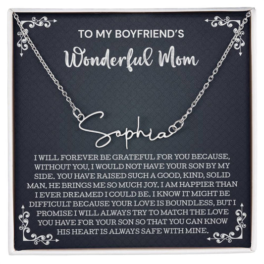 To My Boyfriend's Mom Gift, Signature Style  Name Necklace, Gifts for Boyfriends Mom Necklace, To My Boyfriends Mom Gifts On Birthday Christmas