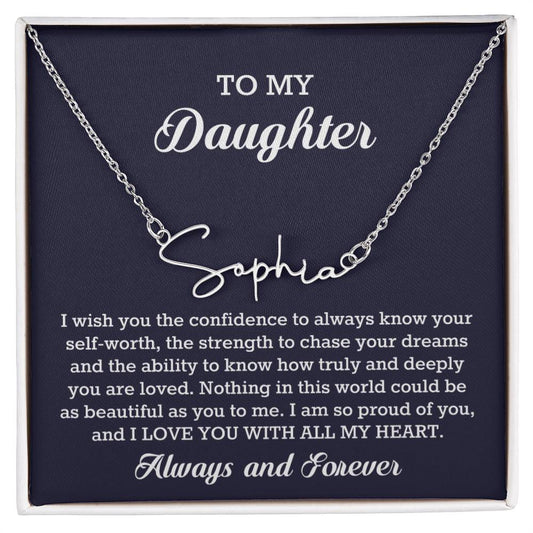 To My Daughter Signature Style Name Necklace Birthday Christmas Jewelry Gift