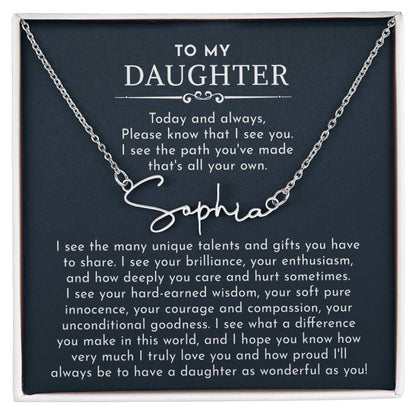 to my daughter signature name necklace