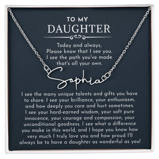to my daughter signature name necklace