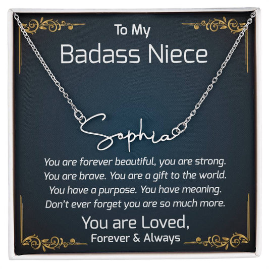 To My Badass Niece Gifts, Unique Jewelry Gift for Niece, Graduation, Christmas, or Birthday Present from Aunt and Uncle, Special Gift for Niece