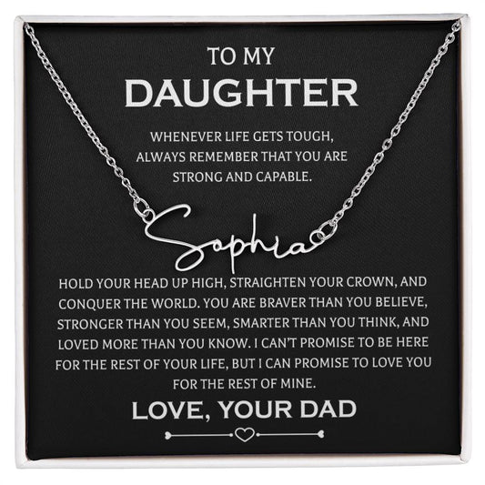 Gifts to My Daughter Necklace From Dad Signature Style Name Necklace Father Daughter Necklaces On Birthday, Anniversary Includes Gift Box