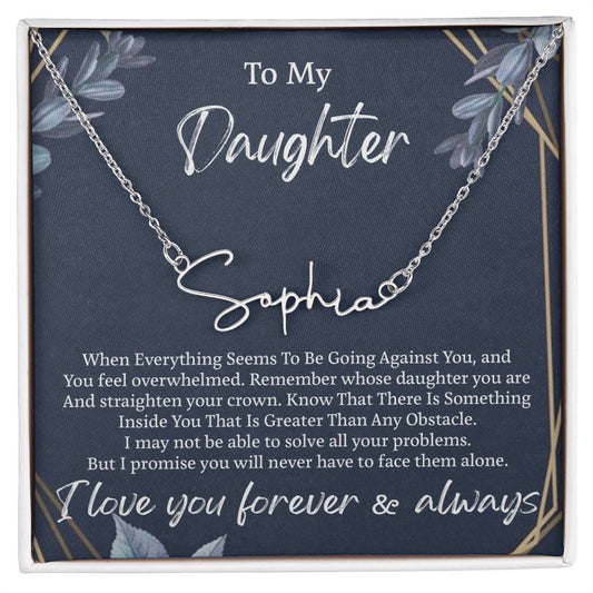 My Daughter Signature Style Name Necklace, Personalized Gift for Daughter, Daughter Birthday Gift Message Card Jewelry, Personalized Jewelry
