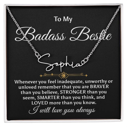 To My Badass Bestie, Signature Style Name Necklace, Friendship Necklace, Best Friend Gift, Luxe Crown Necklace Gift Set, Bestfriend Necklace