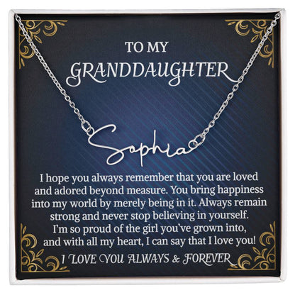 Granddaughter Necklace Gift From Grandma Grandmother Grandpa Grandfather To My Granddaughter Graduation Birthday Signature Style Name Necklace