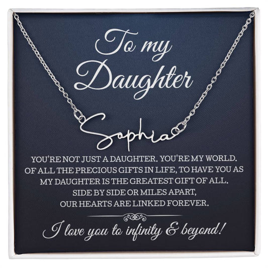 To My Daughter Necklace, Signature Style Name Necklace Gift for Daughter from Mom Dad, Birthday Christmas Gift