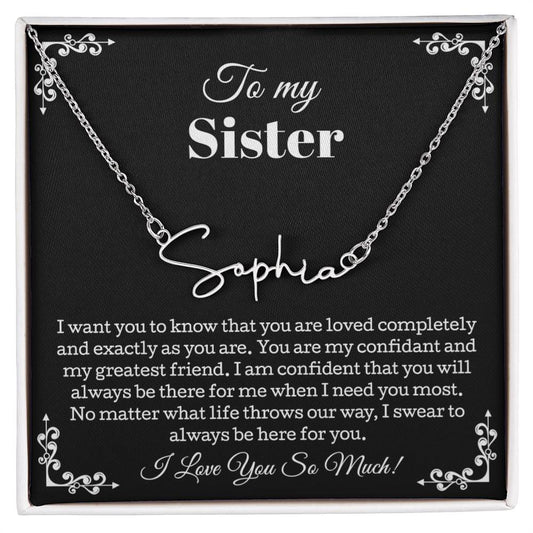 Signature Style Name Necklace, Sister Gifts from Sister, To My Sister Necklace From Sister, Jewelry Gifts For Sister with Message Card