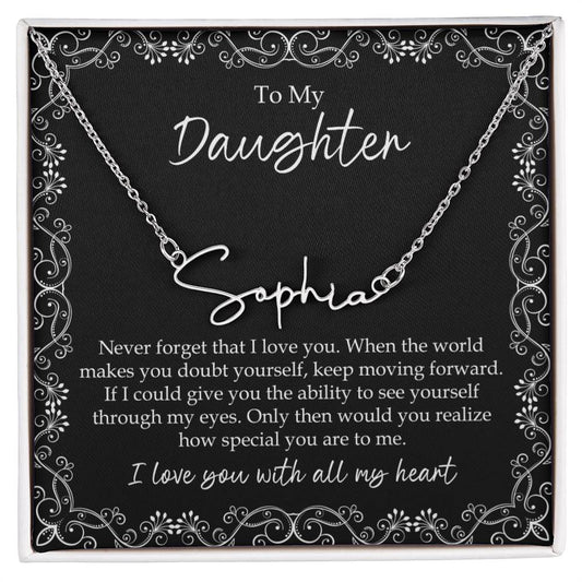 Daughter Gifts From Mom Dad To My Daughter Necklace  Signature Name Necklace Graduation Gifts Birthday Christmas Message Card＆LED Gift Box