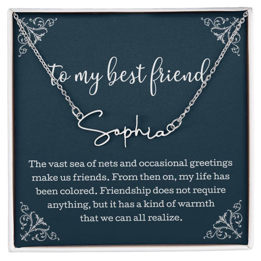 To My Best Friend Signature Name Necklace, Friendship Jewelry, Best Friend Necklace With Message Card, Best Friend Jewelry, Birthday Gift For Best Friend