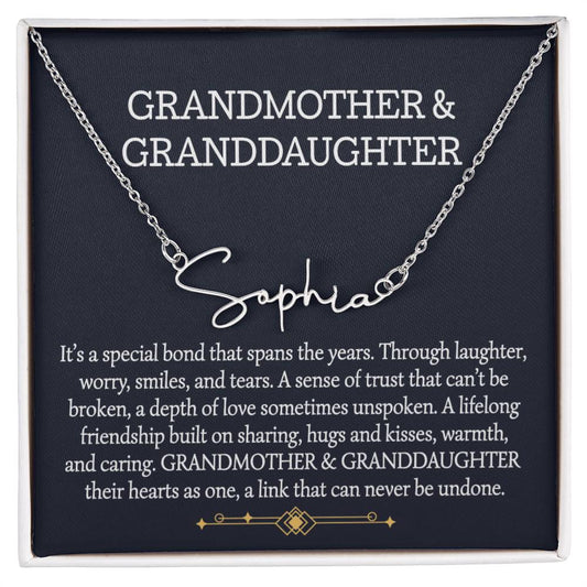 Grandmother And Granddaughter Signature Style Name Necklace, Birthday Gift, Christmas Gift