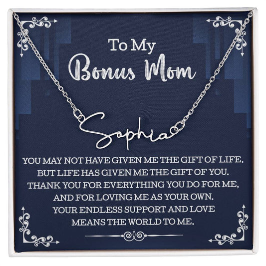 To My Bonus Mom Signature Style Name Necklace, Custom Name Necklace Gift For Mother In Law other, Mothers Day Gift, Birthday Gift From Son In Law