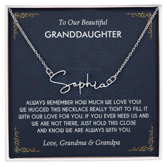 Granddaughter Necklace Gift from Grandma Grandpa, Birthday Graduation Christmas Gift to Granddaughter, Signature Style Name Necklace