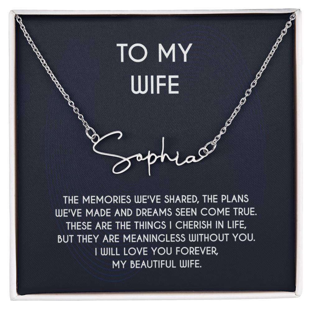 The Signature Style Name Necklace To My Gorgeous Wife With A Personalized Message Card, Gift From Husband, Gift For Wife, Wife Necklace