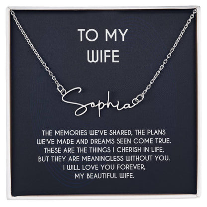 The Signature Style Name Necklace To My Gorgeous Wife With A Personalized Message Card, Gift From Husband, Gift For Wife, Wife Necklace
