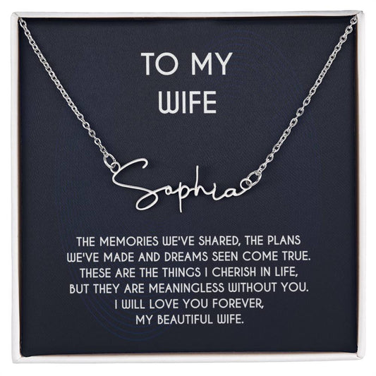 The Signature Style Name Necklace To My Gorgeous Wife With A Personalized Message Card, Gift From Husband, Gift For Wife, Wife Necklace