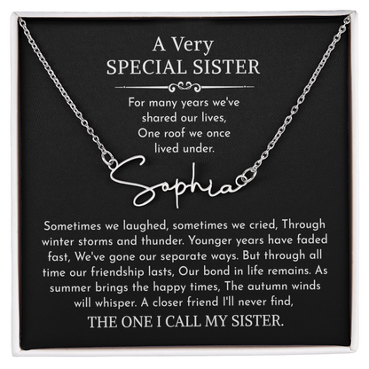sister signature name necklace