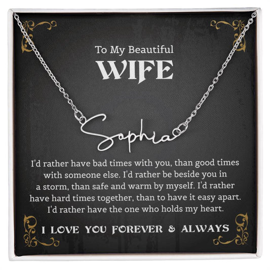 To My Beautiful Wife Signature Style Name Necklace, Meeting you was fate Husband Necklace, Christmas Gift For Women, Anniversary Gift For Wife