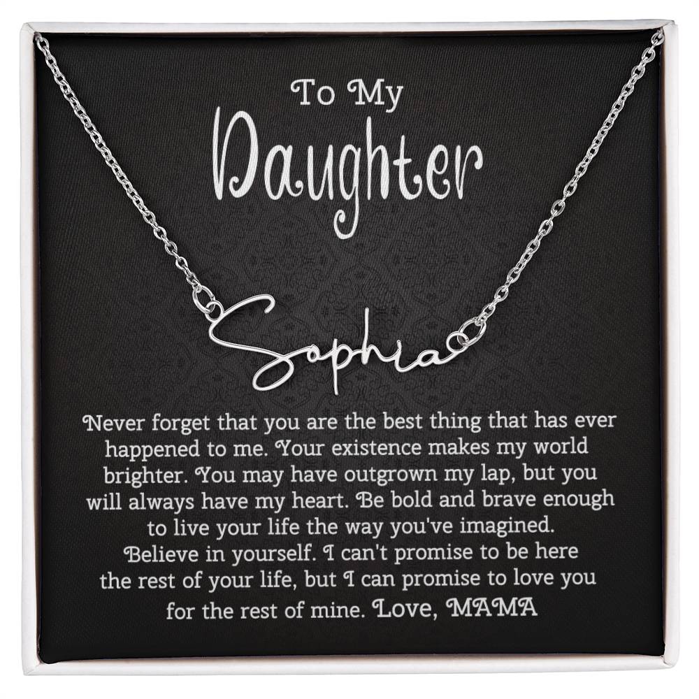 To My Daughter Signature Style Name Necklace from Mom | Christmas Message Card Name Necklace