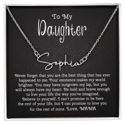 To My Daughter Signature Style Name Necklace from Mom | Christmas Message Card Name Necklace