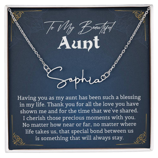 To My Beautiful Aunt Signature Style Necklace Gift, Exquisite Jewelry Pack with Gift Box, Perfect for Mother's Day, Thanksgiving, Christmas