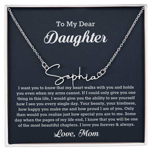To My Dear Daughter Signature Style Name Necklace, Gift From Mom, Daughter Mother Jewelry, Birthday Christmas Gift