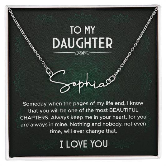 To My Daughter Signature Style Name Necklace, Gift From Mom Dad, Necklace for Daughter from Mum, Birthday Gift Daughter, Christmas Gift