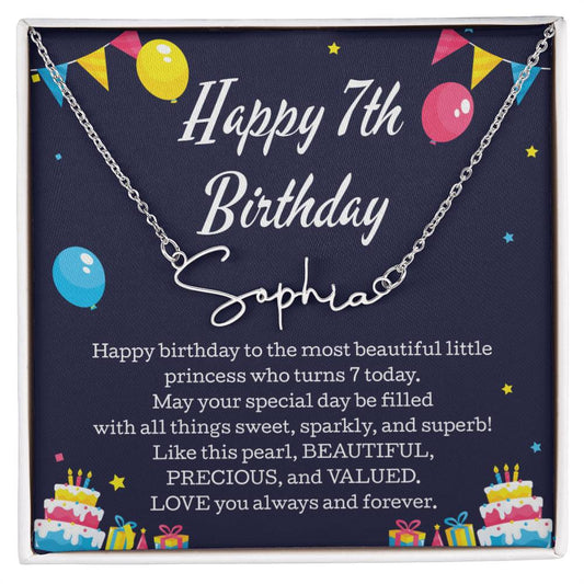 Signature Style Name Necklace Happy 7th Birthday