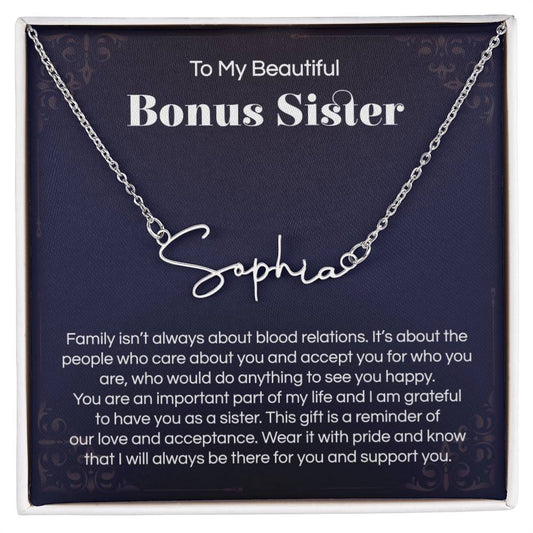 Sister Gifts, Signature Style Name for Sister in Law, Sister in Law Birthday Gift for Bonus Sister, Unbiological Sister Gifts, Christmas Jewelry