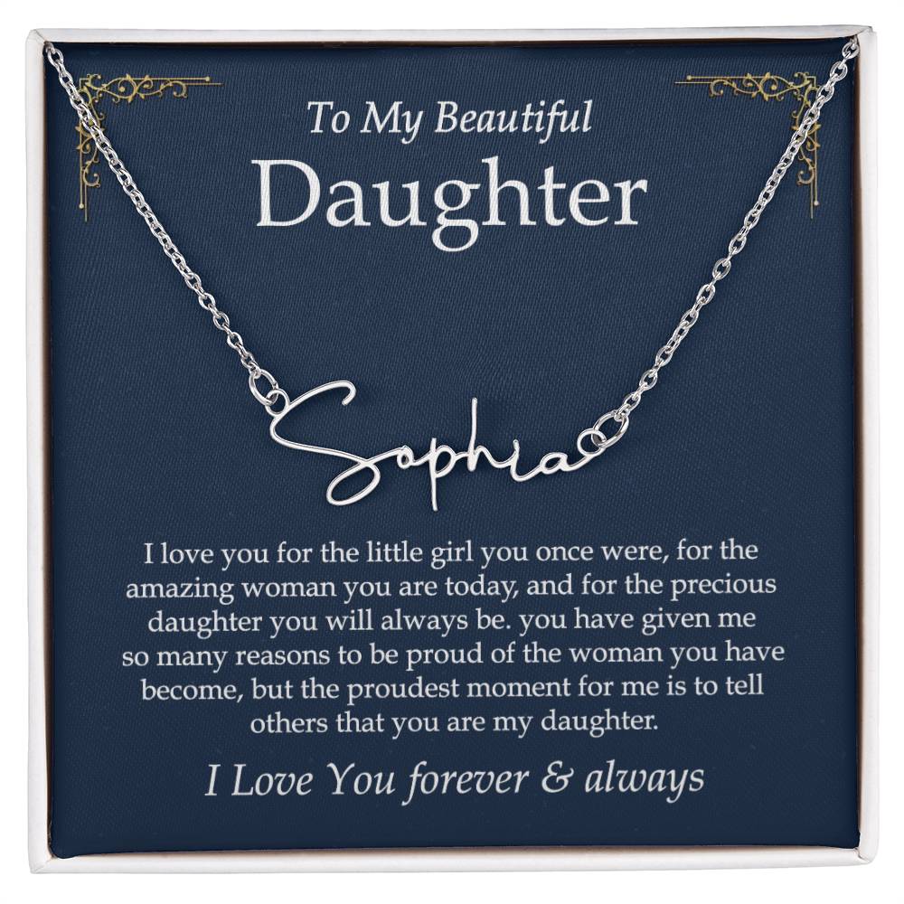 Daughter Necklace Gift for Daughter from Mom Dad, Birthday Gift to Daughter Gift for Girls from Father Mother, Signature Style Name Necklace