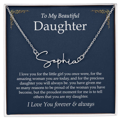 Daughter Necklace Gift for Daughter from Mom Dad, Birthday Gift to Daughter Gift for Girls from Father Mother, Signature Style Name Necklace