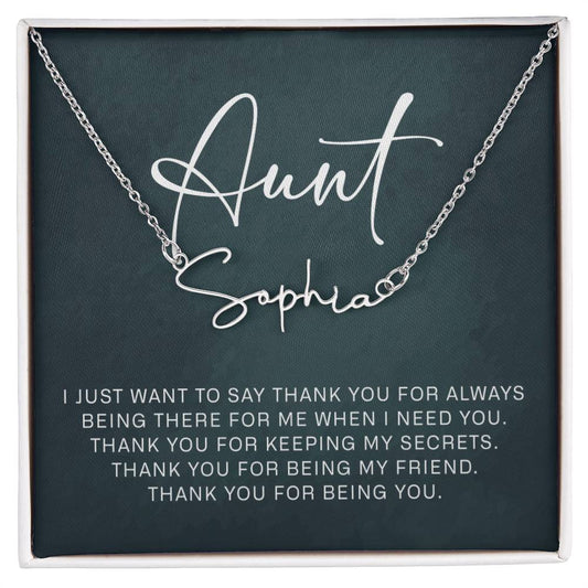 Jewelry Gifts for Aunt from Niece Nephew, Signature Style Name Necklace on Sentimental Quote Card