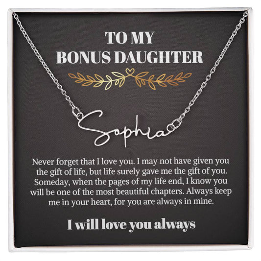 To My Bonus Daughter Signature Style Name Necklace