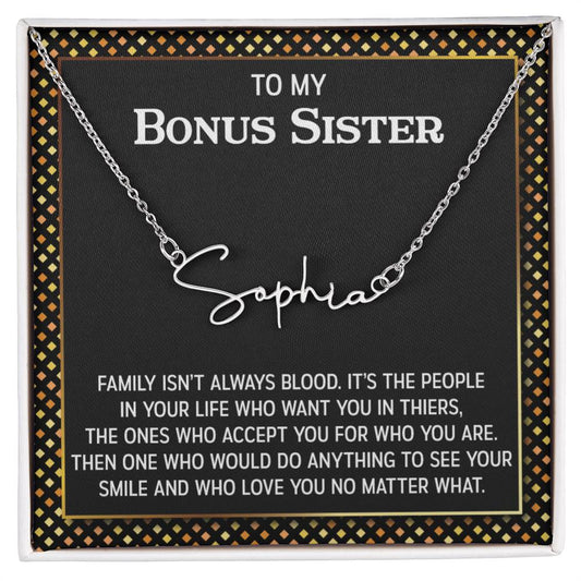 Signature Style Name Necklace for Sister-in-Law: Birthday Gift for Bonus Sister, Unbiological Sister Gifts, Christmas Jewelry