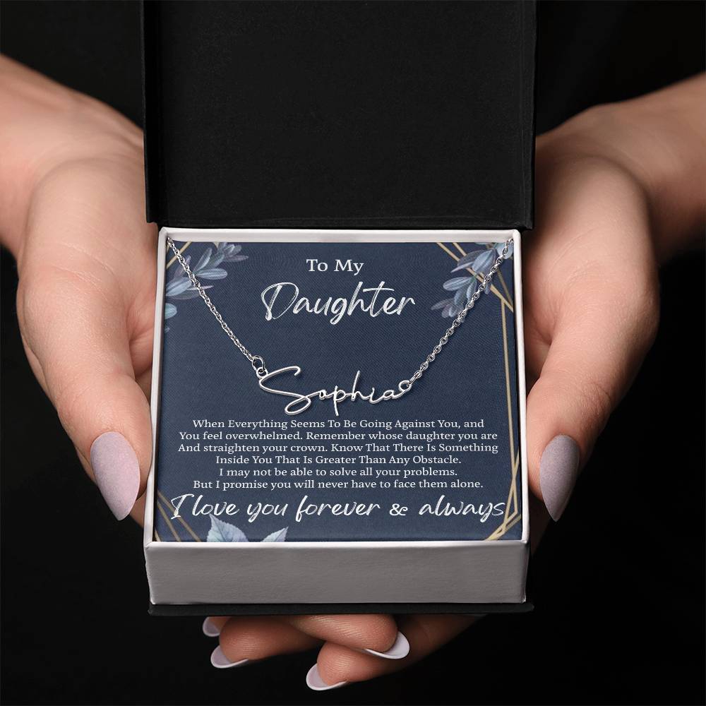 My Daughter Signature Style Name Necklace, Personalized Gift for Daughter, Daughter Birthday Gift Message Card Jewelry, Personalized Jewelry