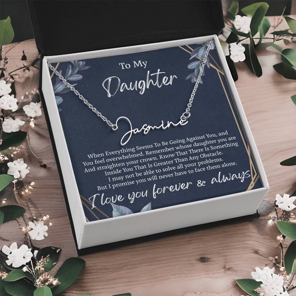 My Daughter Signature Style Name Necklace, Personalized Gift for Daughter, Daughter Birthday Gift Message Card Jewelry, Personalized Jewelry
